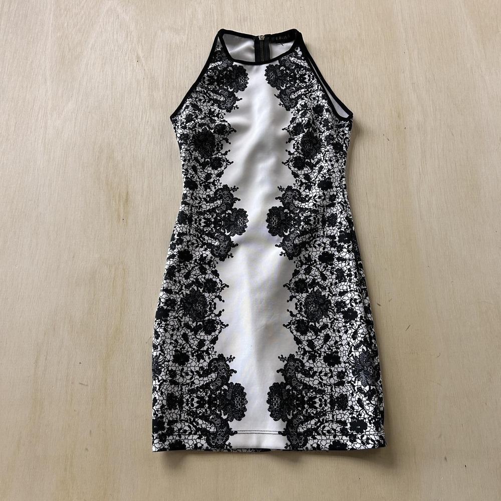 B Darlin Dress Womens Small White Floral Bodycon Sheath Halter Short Party